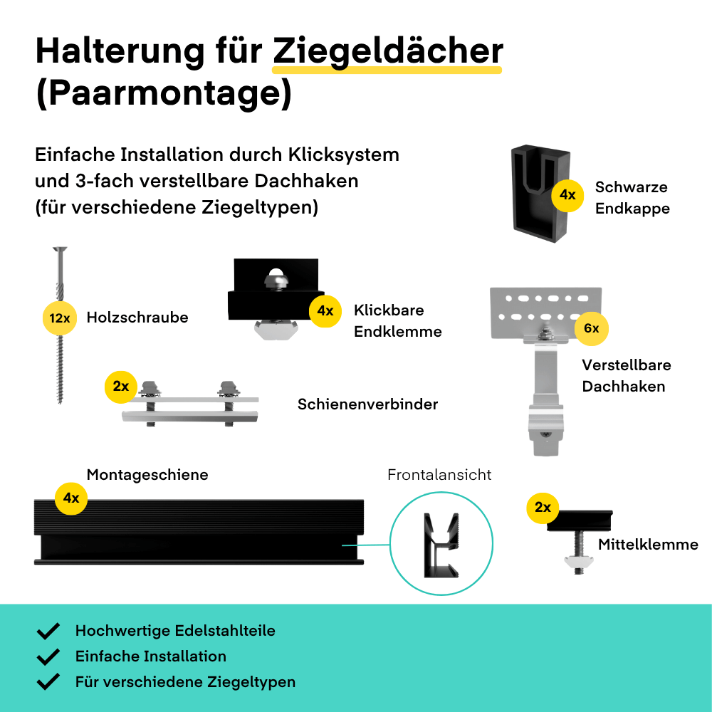 Yuma Roof (900+) Ziegeldach-Paarmontage Bifazial