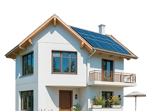 Haus mit Solarmodulen auf dem Schrägdach