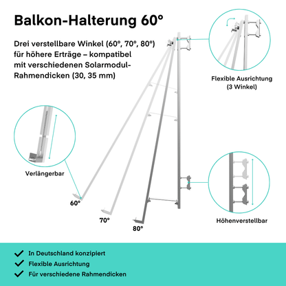 Halterung Yuma Balcony 60° (Balkonmontage) mit Extension