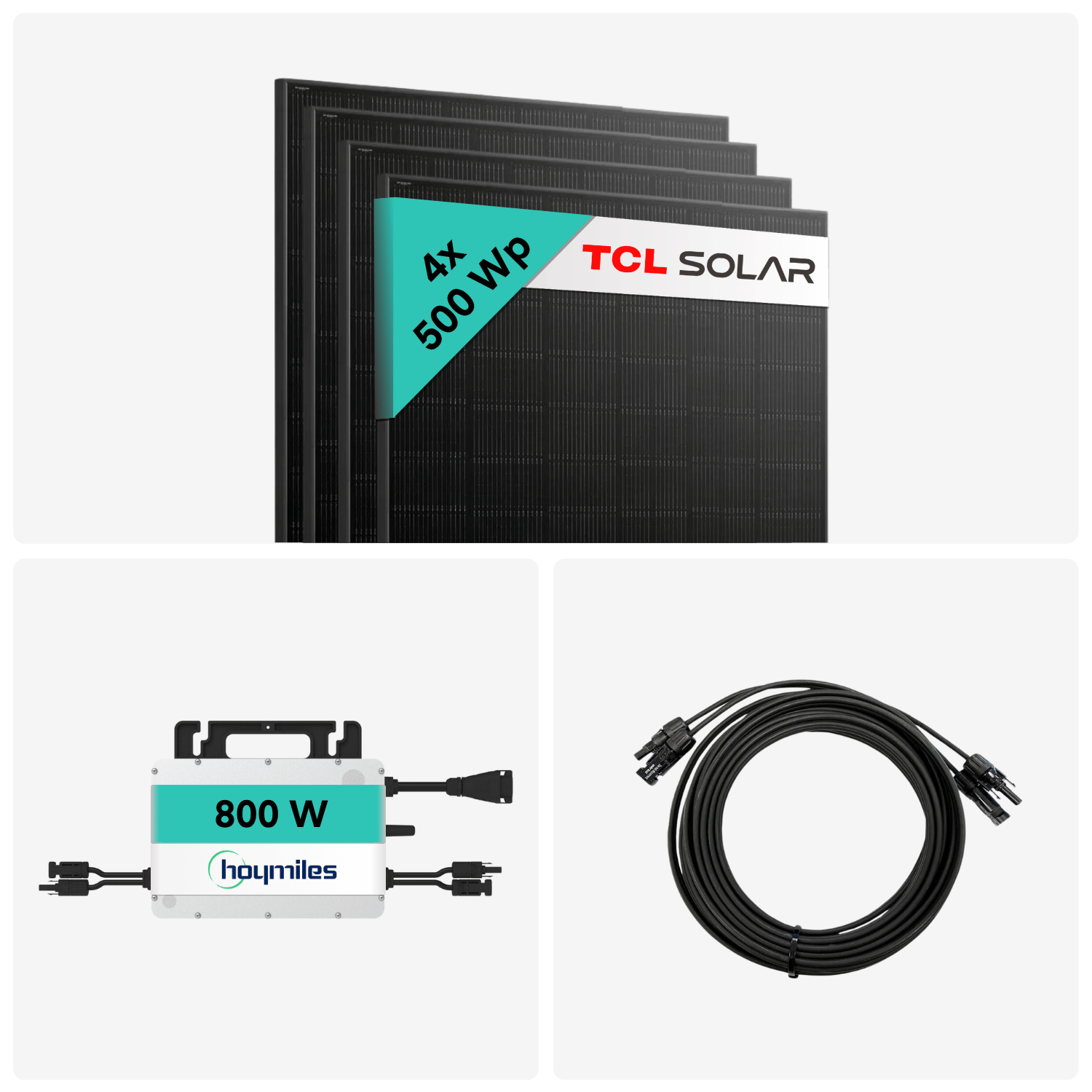 Basic (2000+) Bifazial Balkonkraftwerk (4× TCL 500W Bifacial Glass-Glass + Hoymiles HMS-800W-2T)