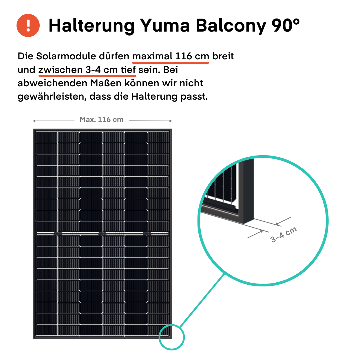 Montagesystem - Yuma Balcony 90° ( bis 117 cm Modulbreite)